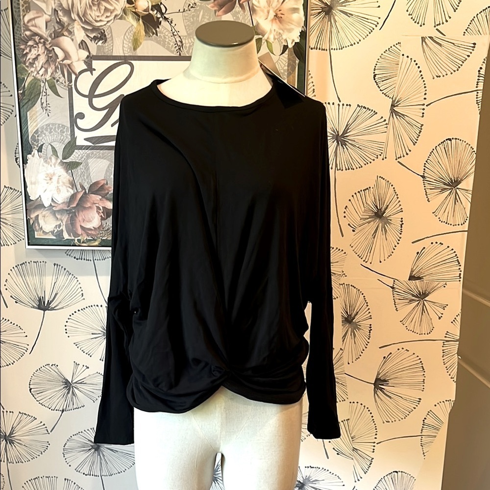 Gaze Black Long Sleeve Tie Front Blouse